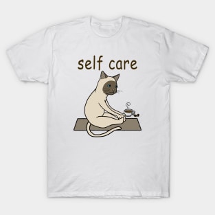 Funny Siamese Cat Self Care yoga T-Shirt